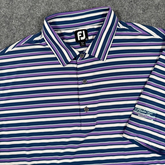 FootJoy Shirt 2XL Purple Blue Striped River Forest Short Sleeve Golf Polo Men's - Picture 1 of 9